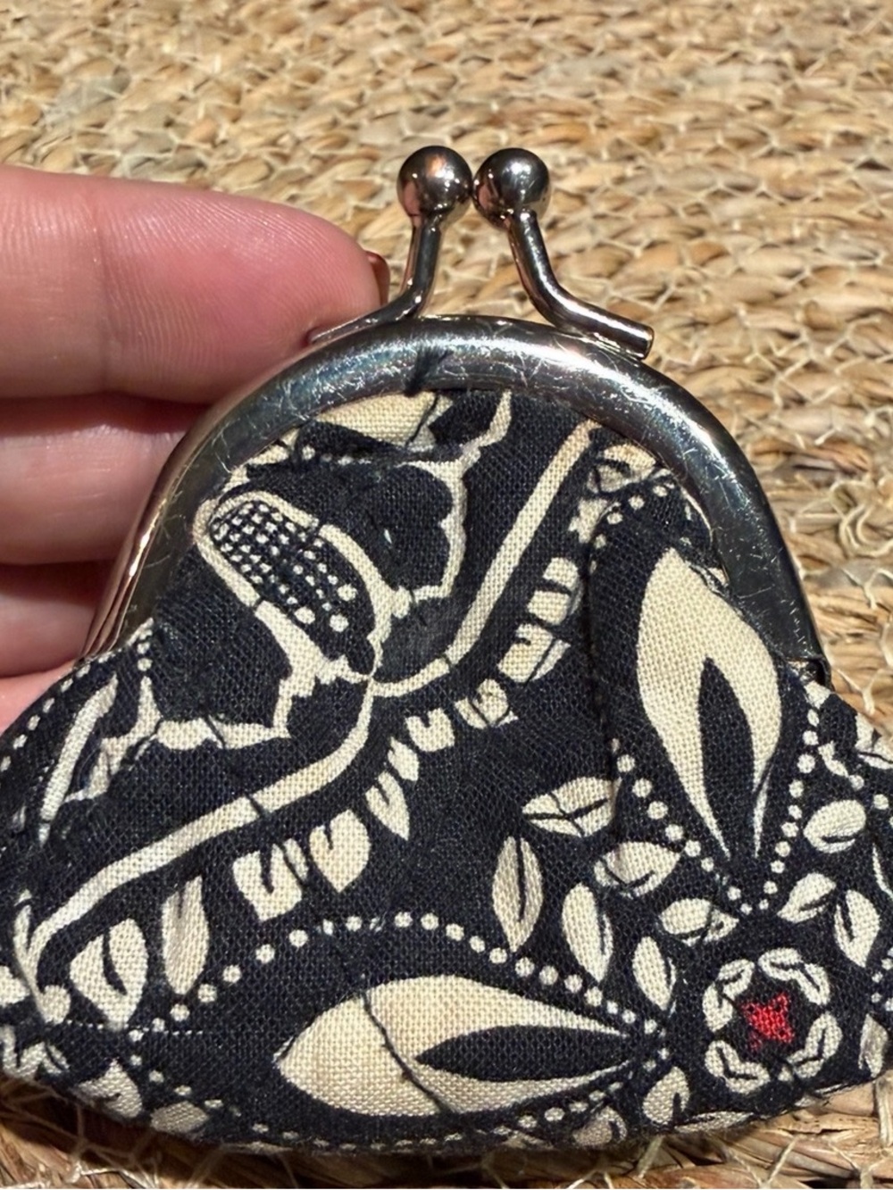 Vera Bradley Black and Cream Mini Floral Kiss-Lock Coin Purse